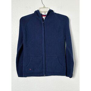 Lilly Pulitzer Vtge Cardigan Women's size Large Sweater  Blue Knit Zip Hood Y2K